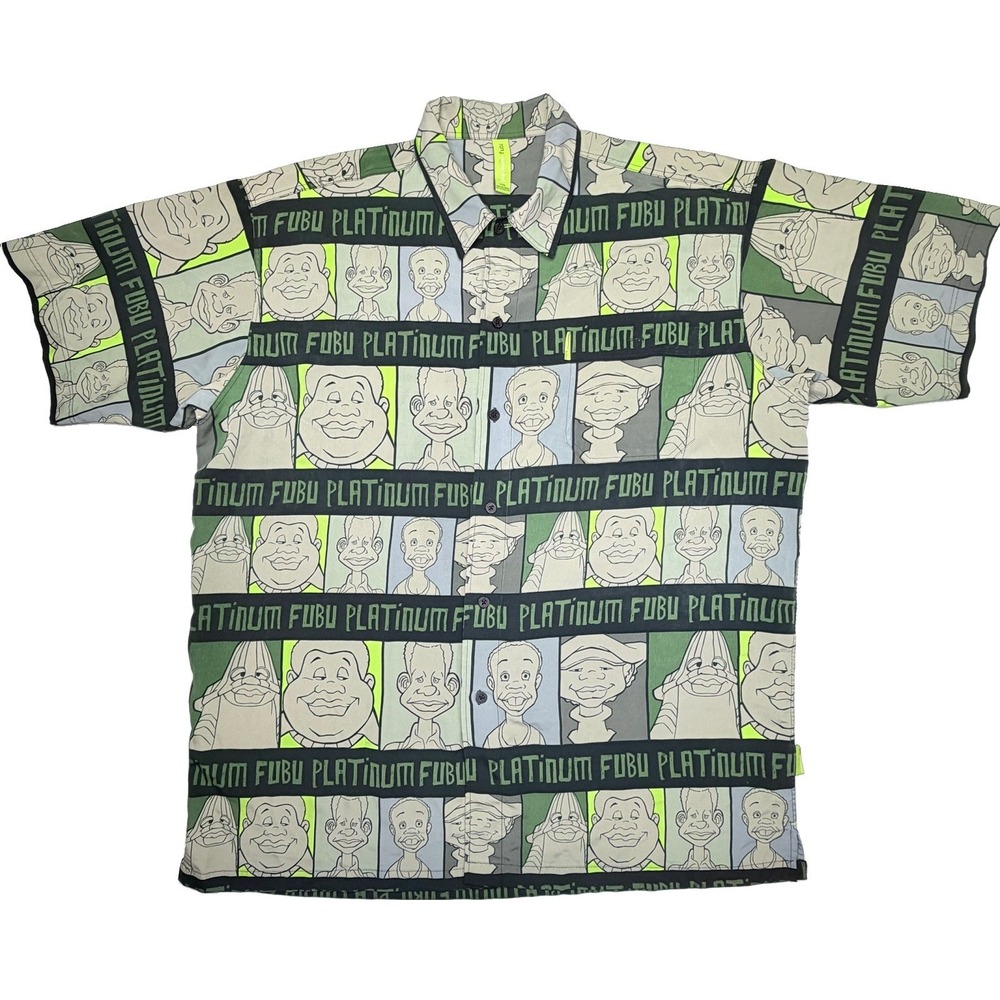 Vintage Y2K Platinum FUBU Fat Albert AOP Button Up Shirt Mens XXL